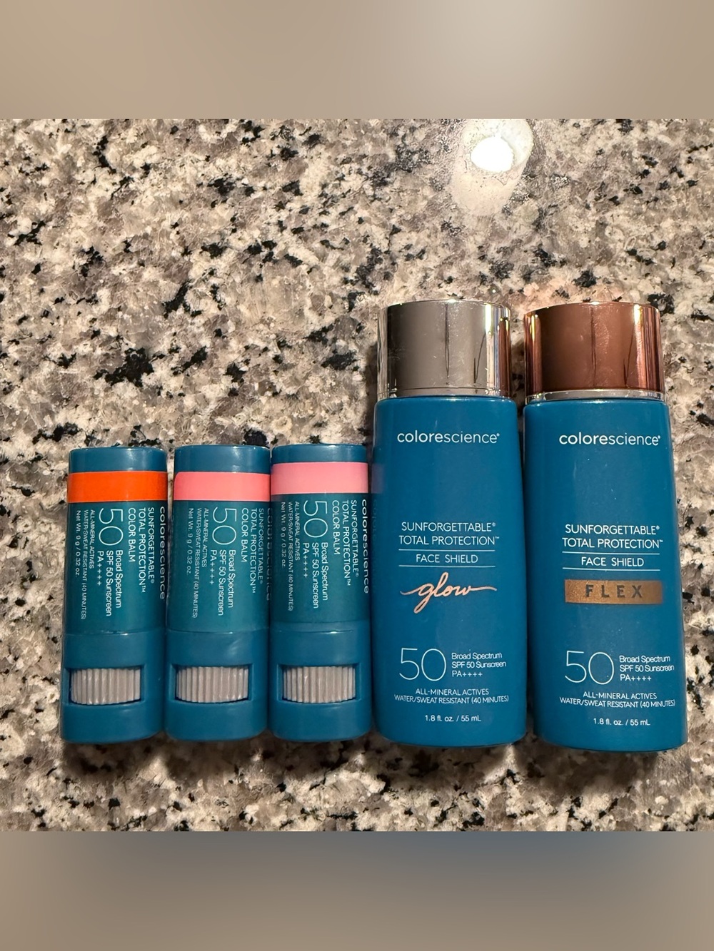 Colorescience SPF Bundle Face Shield Glow + Flex Fair + 3 Color Balms SPF 50